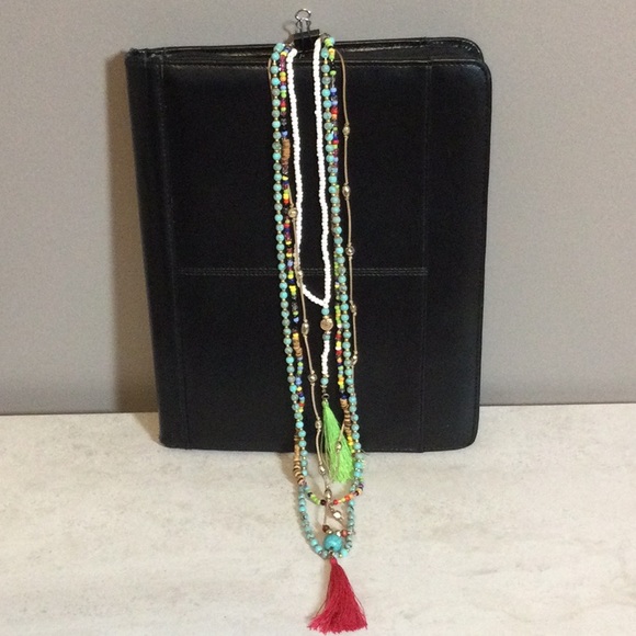 18” American Indian beaded and leather four strand necklace - Picture 2 of 12